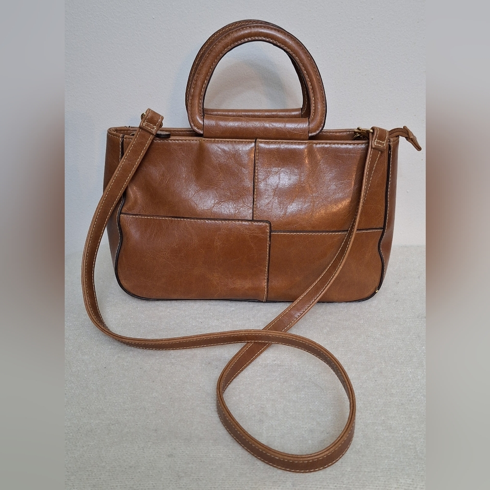 CARMEL VEGAN LEATHER PATCHWORK HANDBAG WITH  CROSSBODY STRAP